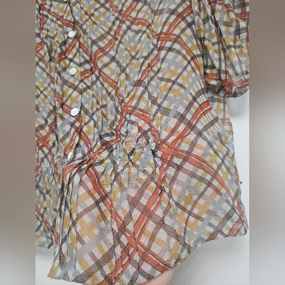 Doen Naret Tomato Emmeline Plaid 100% Silk Top Blouse Sz XS - Picture 5 of 16